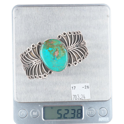 6.5" vintage Navajo sterling silver nice turquoise cuff bracelet twisted wire
