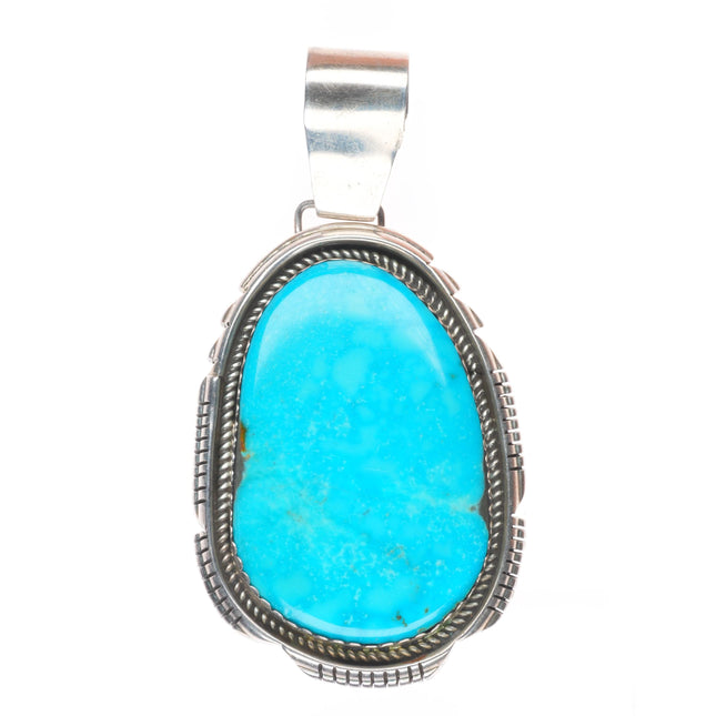 Big Vintage Navajo sterling silver pendant with large turquoise stone