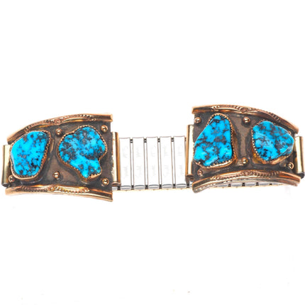 L&H Keeto Navajo 14k gold/turquoise sterling silver watch tips