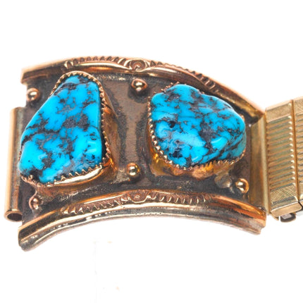 L&H Keeto Navajo 14k gold/turquoise sterling silver watch tips