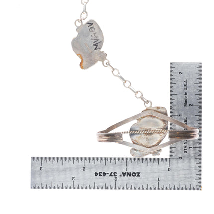 sz7 ring 6.1" Cuff vintage sterling silver Slave Bracelet w/ spiderweb turquoise