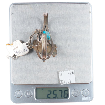 sz7 ring 6.1" Cuff vintage sterling silver Slave Bracelet w/ spiderweb turquoise