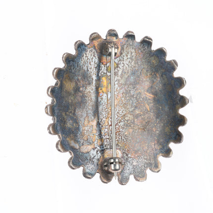 Vintage Zuni sterling silver natural American turquoise snake eye pin/brooch