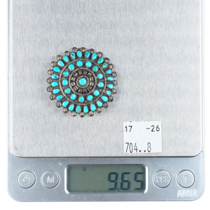 Vintage Zuni sterling silver natural American turquoise snake eye pin/brooch