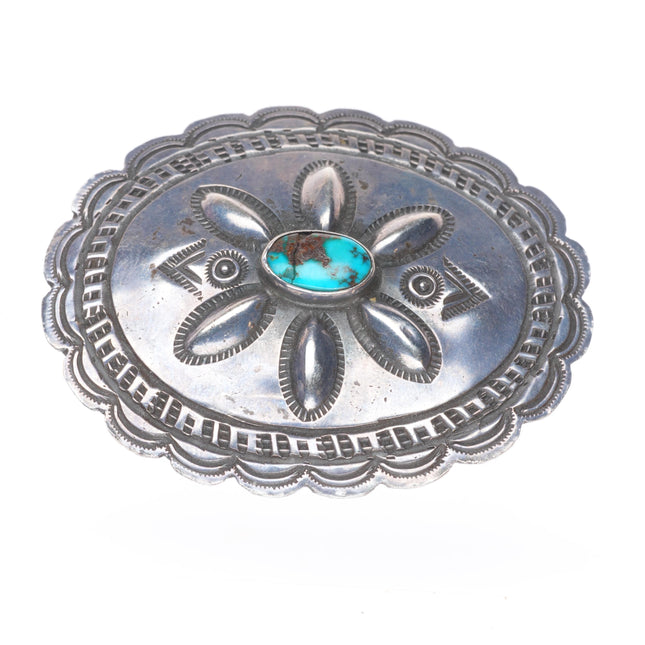 1940's Navajo hand stamped sterling silver/repousse pin/brooch with turquoise