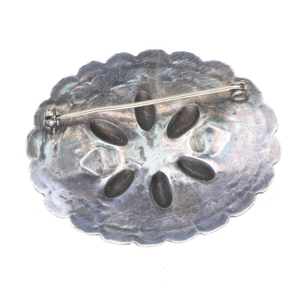 1940's Navajo hand stamped sterling silver/repousse pin/brooch with turquoise