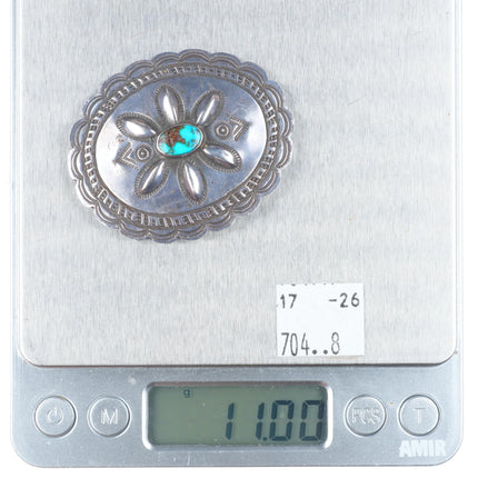 1940's Navajo hand stamped sterling silver/repousse pin/brooch with turquoise