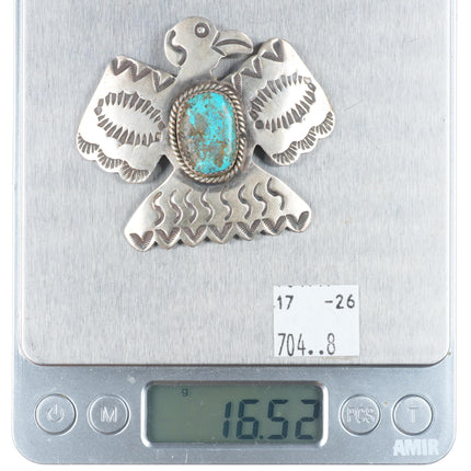 Albert & J Cleveland Navajo sterling silver/turquoise thunderbird pin/brooch