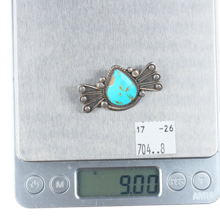 Vintage Navajo sterling silver bowtie pin/brooch with nice turquoise