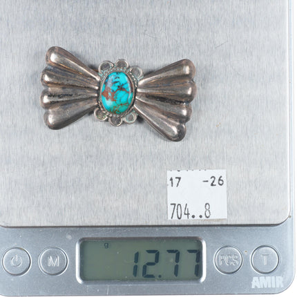 c1940 Vintage Navajo sterling silver bowtie pin/brooch with nice turquoise