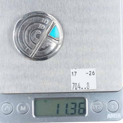 Vintage Navajo overlay pin/brooch sterling silver with flush inlay turquoise