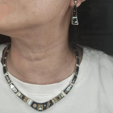 Calvin Begay Navajo sterling silver Pueblo Night Sky Necklace and Earing set