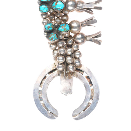 big Vintage Navajo high grade turquoise sterling silver squash blossom necklace
