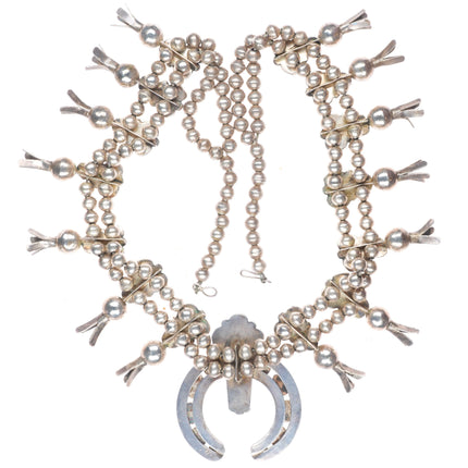 big Vintage Navajo high grade turquoise sterling silver squash blossom necklace