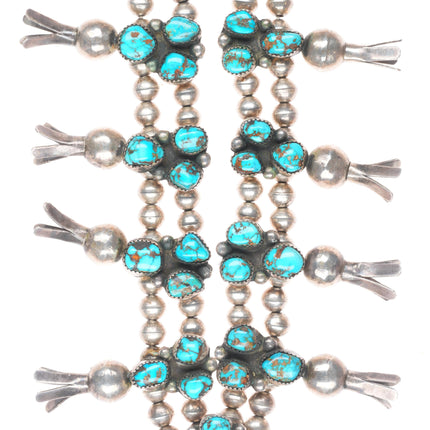 big Vintage Navajo high grade turquoise sterling silver squash blossom necklace