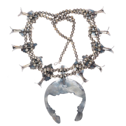 Vintage Navajo Morenci turquoise sterling silver squash blossom necklace