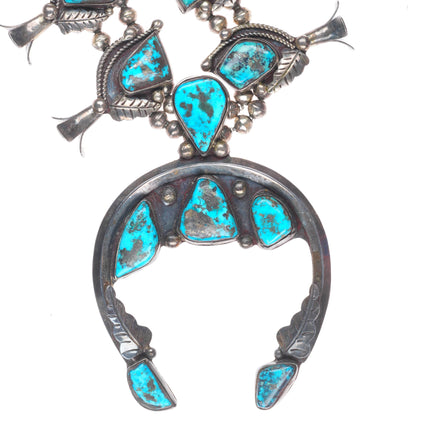 Vintage Navajo Morenci turquoise sterling silver squash blossom necklace