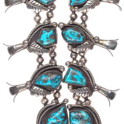 Vintage Navajo Morenci turquoise sterling silver squash blossom necklace