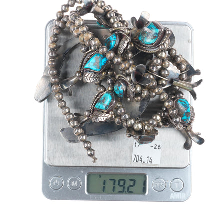 Vintage Navajo Morenci turquoise sterling silver squash blossom necklace