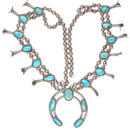 c1960's Vintage Navajo turquoise - sterling silver squash blossom necklace