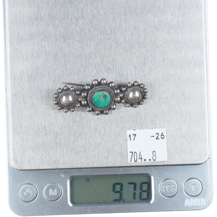 c1940 Vintage Navajo sterling silver beaded bowtie pin/brooch w/nice turquoise