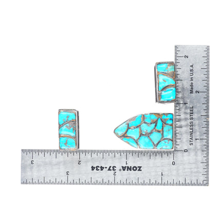 c1950 Vintage Navajo sterling silver inlaid turquoise ranger belt buckle set