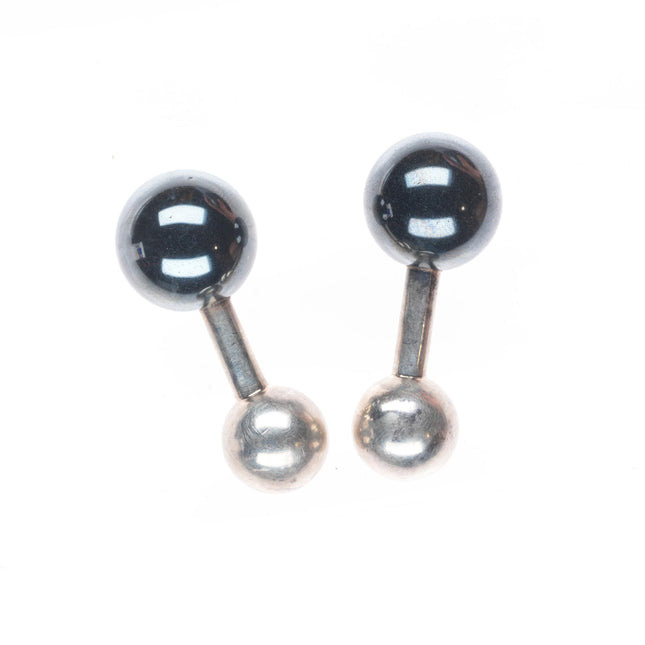 Vintage Tiffany sterling silver Hematite barbell cufflinks