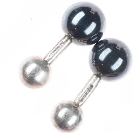 Vintage Tiffany sterling silver Hematite barbell cufflinks