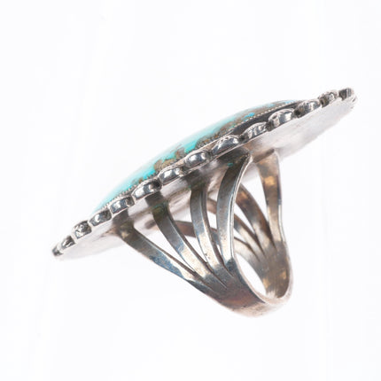 sz7 Big vintage Navajo sterling silver fancy edge turquoise ring