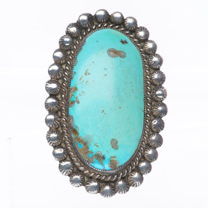 sz7 Big vintage Navajo sterling silver fancy edge turquoise ring