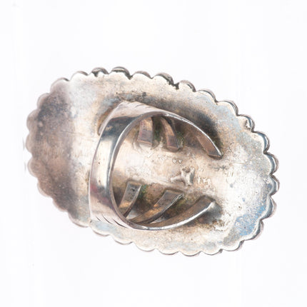 sz7 Big vintage Navajo sterling silver fancy edge turquoise ring