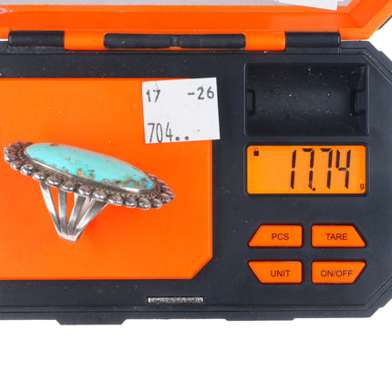 sz7 Big vintage Navajo sterling silver fancy edge turquoise ring