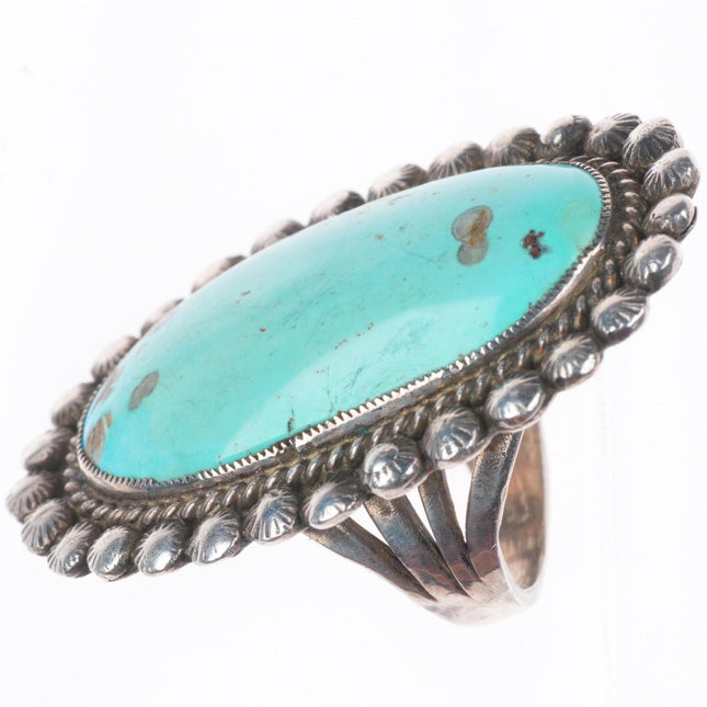 sz7 Big vintage Navajo sterling silver fancy edge turquoise ring