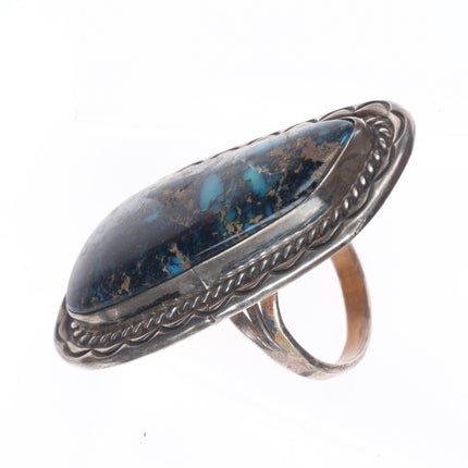 sz11 Big vintage Navajo sterling silver large ring with nice webbed turquoise