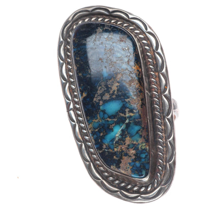 sz11 Big vintage Navajo sterling silver large ring with nice webbed turquoise