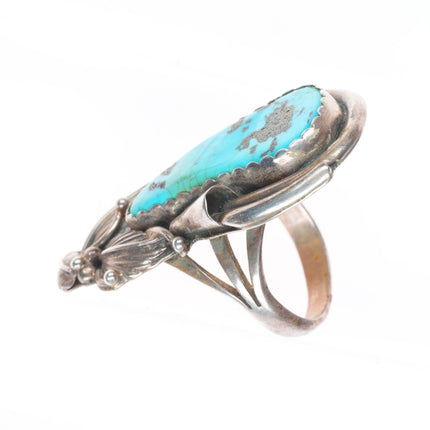 sz11 Big vintage Navajo sterling silver pear shaped turquoise men's ring