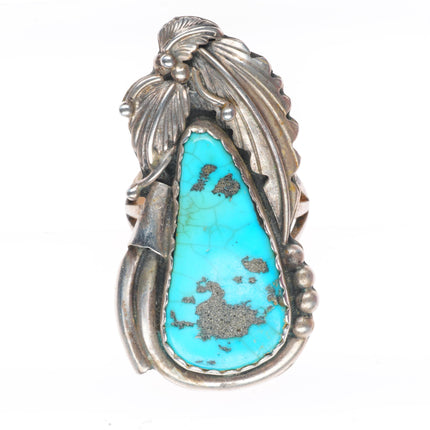sz11 Big vintage Navajo sterling silver pear shaped turquoise men's ring