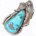 sz11 Big vintage Navajo sterling silver pear shaped turquoise men's ring