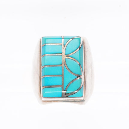 sz12 Heavy Vintage Dickie & Amy Quandelacy sterling silver inlay turquoise ring