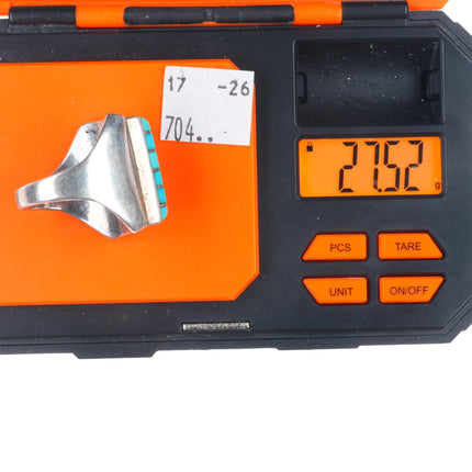 sz12 Heavy Vintage Dickie & Amy Quandelacy sterling silver inlay turquoise ring