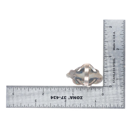 sz7.5 Lewis Lomay Hopi sterling silver spiderweb turquoise/coral feather ring