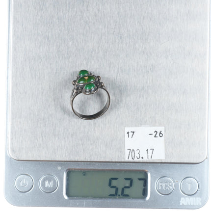 sz8 c1930's Cerrillos greasy green turquoise Fred Harvey sterling silver ring