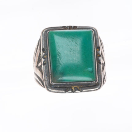 sz12.75 c1940's Navajo sterling silver green turquoise stamped men's ring