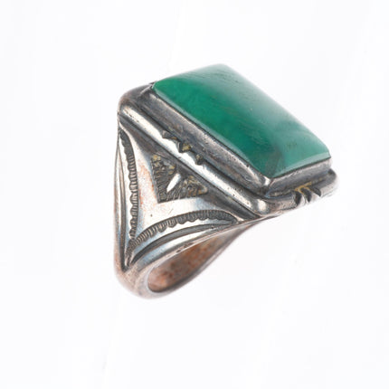 sz12.75 c1940's Navajo sterling silver green turquoise stamped men's ring