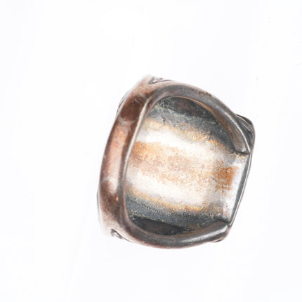 sz12.75 c1940's Navajo sterling silver green turquoise stamped men's ring