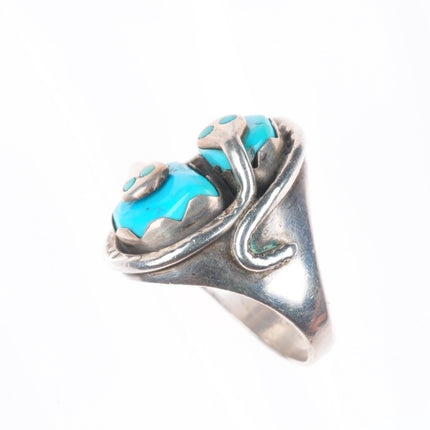 sz11 Effie Calavaza Zuni sterling silver turquoise 2 stone snakes men's ring
