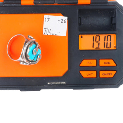 sz11 Effie Calavaza Zuni sterling silver turquoise 2 stone snakes men's ring