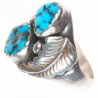 sz12 vintage AF Navajo sterling silver turquoise 2 stone feather ring