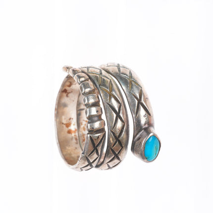 sz11 c1940 Vintage Navajo  turquoise/chiseled sterling silver rattlesnake ring