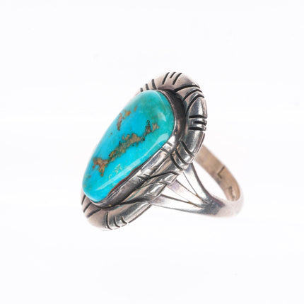 sz9 Vintage Navajo sterling silver turquoise slotted rim ring